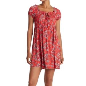 American Rag Floral Keyhole Puff Sleeve Red Opry Women’s Summer Dress NWOT